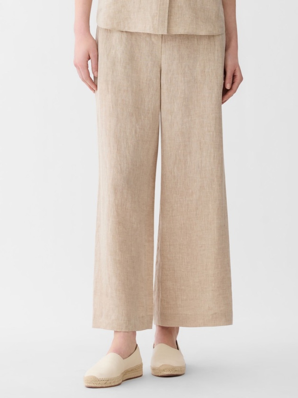 Lafayette 148 Organic Linen Columbus Cropped Wide Leg Pant Women Large Pull On